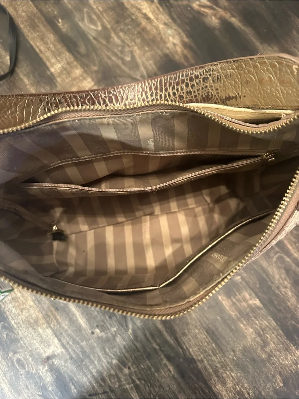 🤍Brahmin Amira Hobo Shoulder Bag Leather Croc Embossed Champagne Koubba